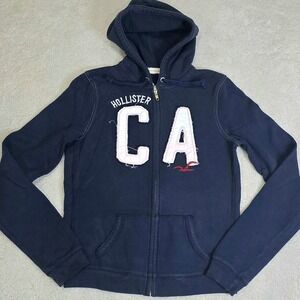 Hollister California Full Zip Hoodie Sweatshirt Navy Blue CA Logo Women's XL